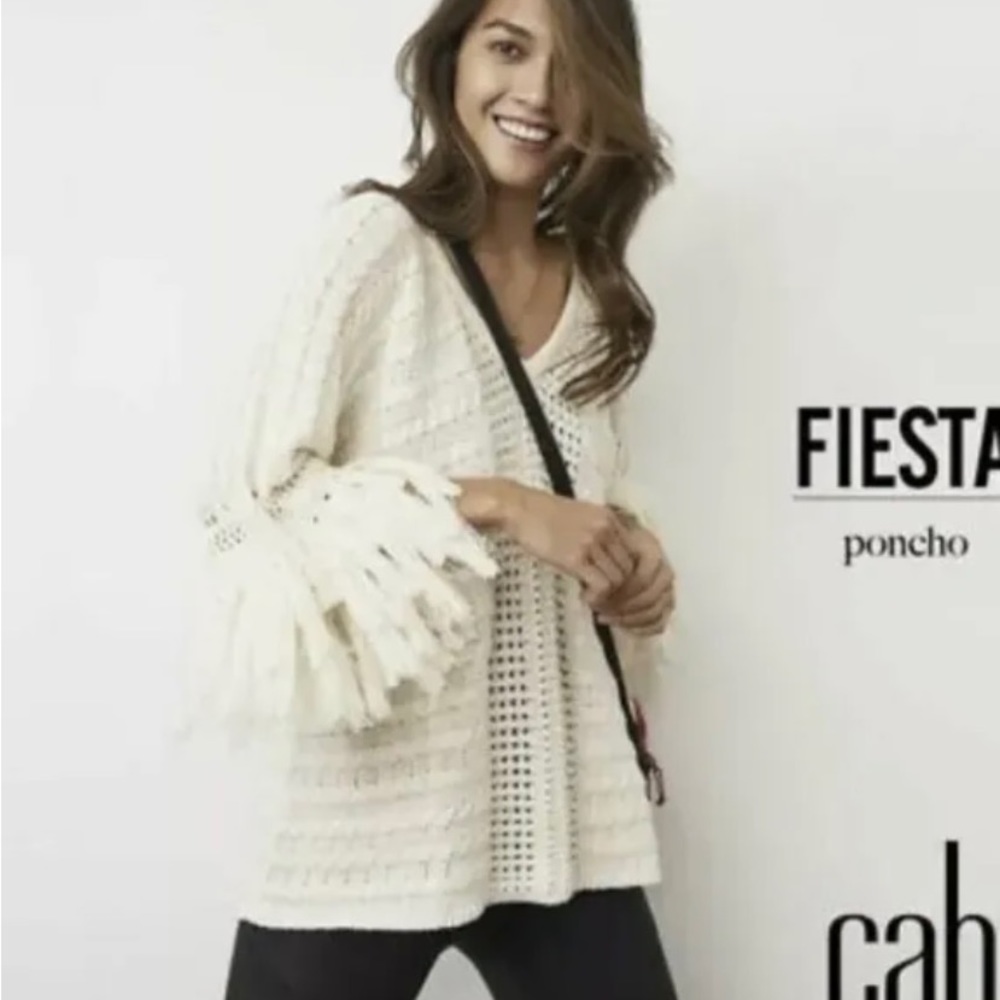 #5803 CABI Fiesta Poncho Sweater Ivory M Medium NWOT